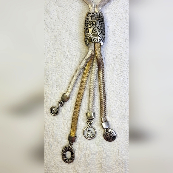 CHICO'S Brass and Silver Metallic Drop Charm Necklace - Picture 4 of 6